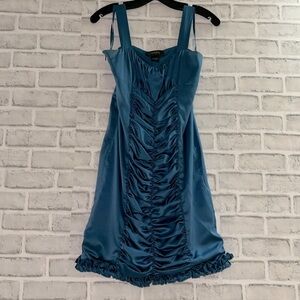Kopa women’s frilly blue shoulder strap dress size small, frilly hem at base